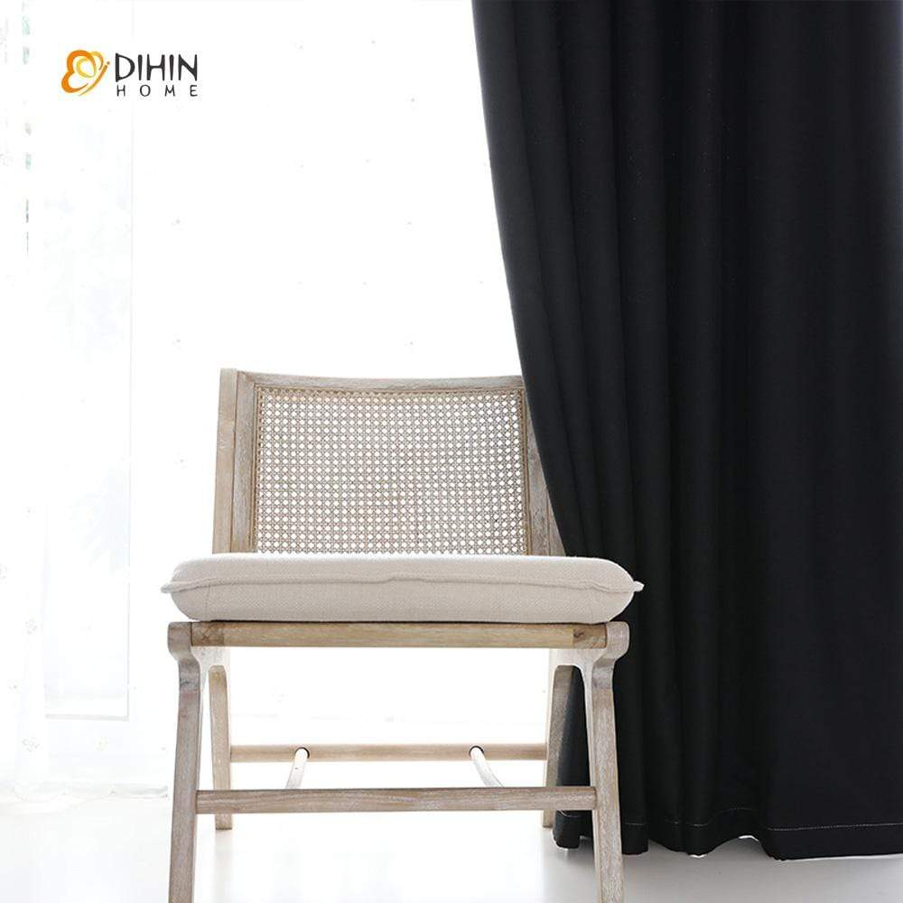DIHINHOME Home Textile Modern Curtain DIHIN HOME Solid Black Printed，Blackout Grommet Window Curtain for Living Room ,52x63-inch,1 Panel