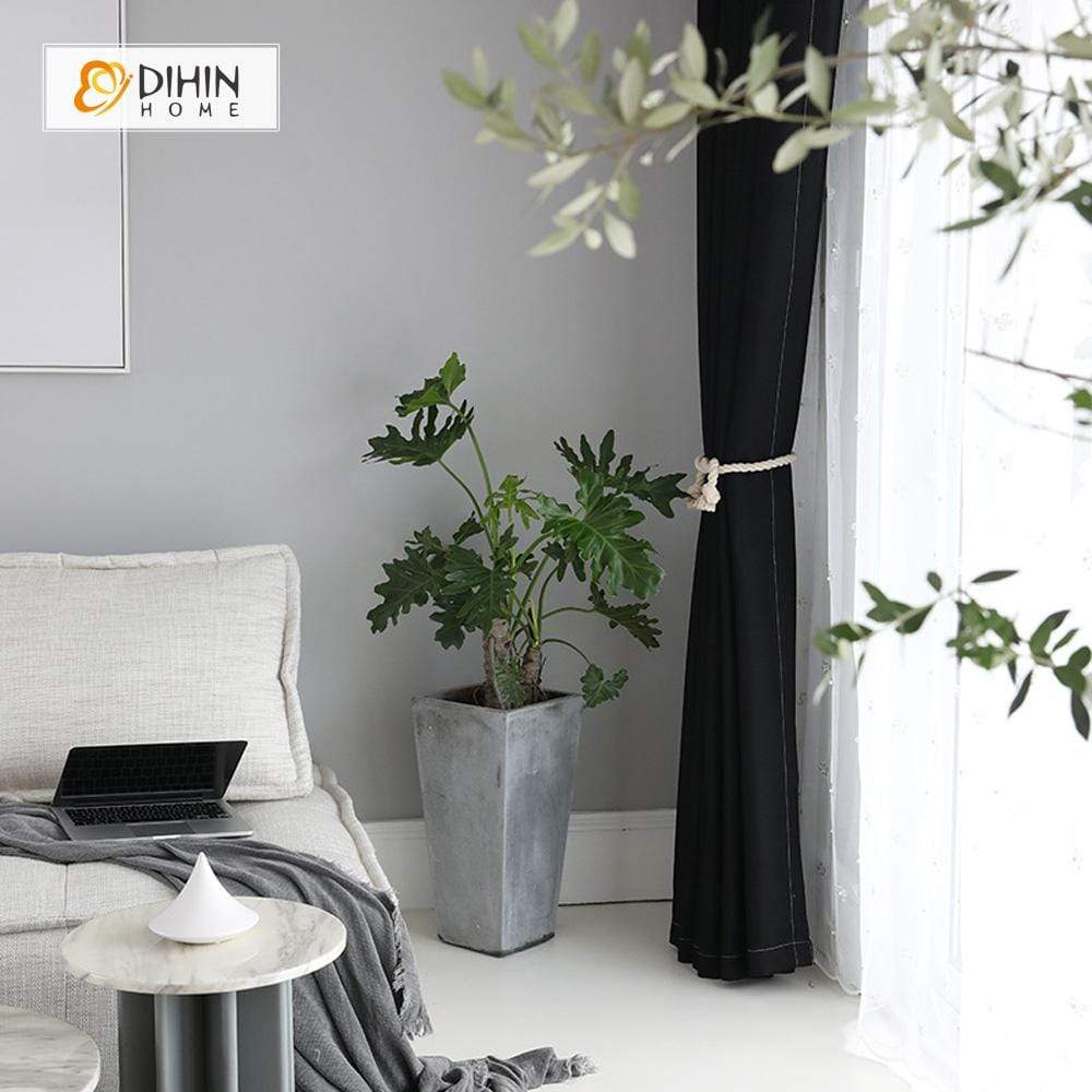 DIHINHOME Home Textile Modern Curtain DIHIN HOME Solid Black Printed，Blackout Grommet Window Curtain for Living Room ,52x63-inch,1 Panel
