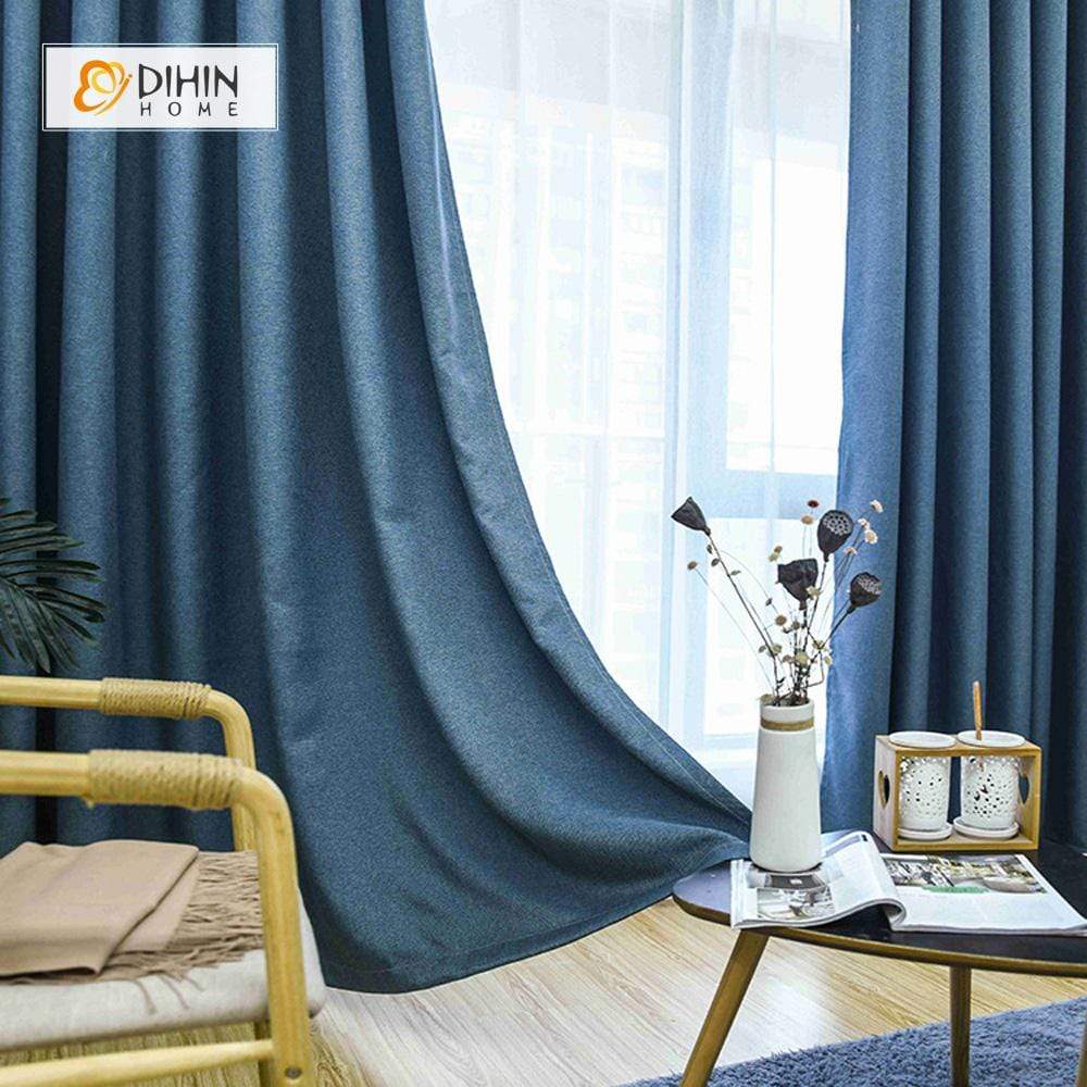 DIHINHOME Home Textile Modern Curtain DIHIN HOME Solid Blue Printed，Blackout Grommet Window Curtain for Living Room ,52x63-inch,1 Panel