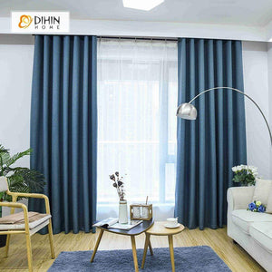 DIHINHOME Home Textile Modern Curtain DIHIN HOME Solid Blue Printed，Blackout Grommet Window Curtain for Living Room ,52x63-inch,1 Panel
