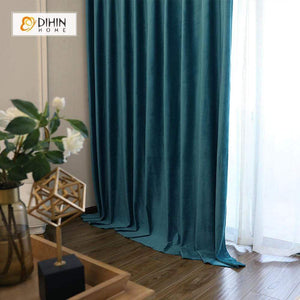DIHINHOME Home Textile Modern Curtain DIHIN HOME Solid Cyan Printed，Blackout Grommet Window Curtain for Living Room ,52x63-inch,1 Panel
