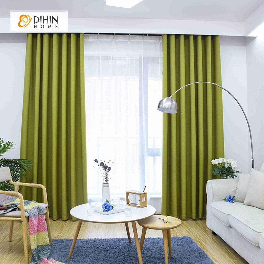 DIHINHOME Home Textile Modern Curtain DIHIN HOME Solid Green Printed，Blackout Grommet Window Curtain for Living Room ,52x63-inch,1 Panel