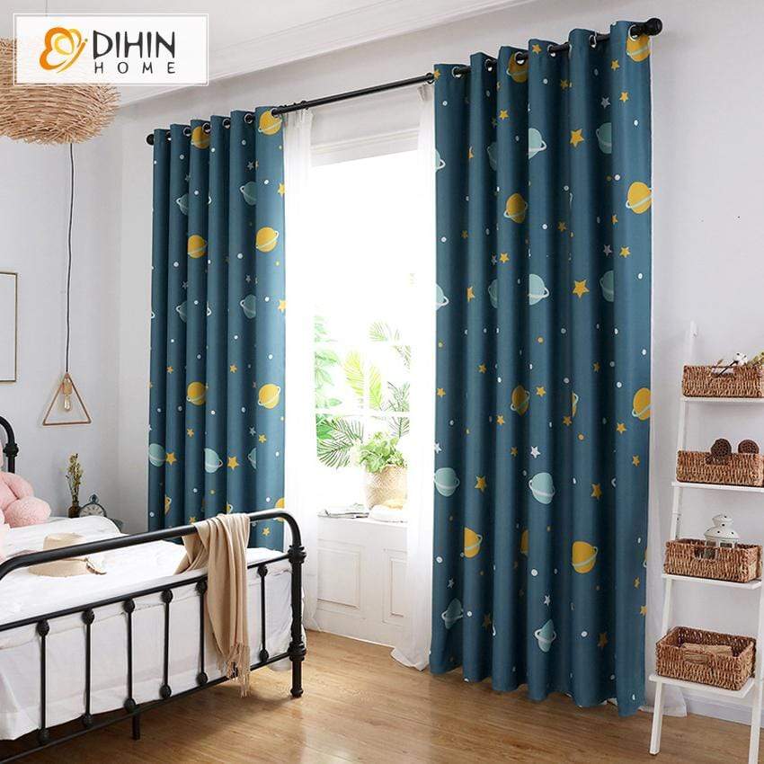 DIHINHOME Home Textile Modern Curtain DIHIN HOME Space Stars Printed,Blackout Grommet Window Curtain for Living Room ,52x63-inch,1 Panel