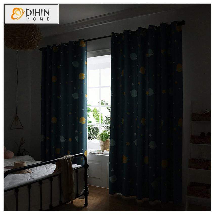 DIHINHOME Home Textile Modern Curtain DIHIN HOME Space Stars Printed,Blackout Grommet Window Curtain for Living Room ,52x63-inch,1 Panel