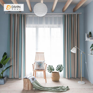 DIHINHOME Home Textile Modern Curtain DIHIN HOME  Stripe Colors Printed ,Cotton Linen ,Blackout Grommet Window Curtain for Living Room ,52x63-inch,1 Panel
