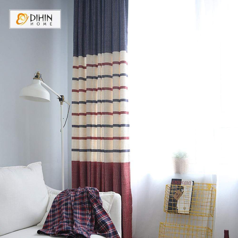 DIHINHOME Home Textile Modern Curtain DIHIN HOME Stripes And Pure Color Printed，Blackout Grommet Window Curtain for Living Room ,52x63-inch,1 Panel