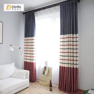 DIHINHOME Home Textile Modern Curtain DIHIN HOME Stripes And Pure Color Printed，Blackout Grommet Window Curtain for Living Room ,52x63-inch,1 Panel