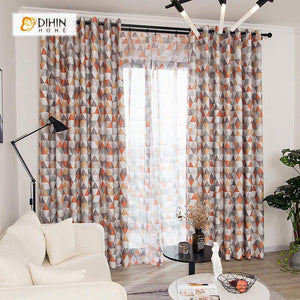 DIHINHOME Home Textile Modern Curtain DIHIN HOME Triangle Red Printed，Blackout Grommet Window Curtain for Living Room ,52x63-inch,1 Panel