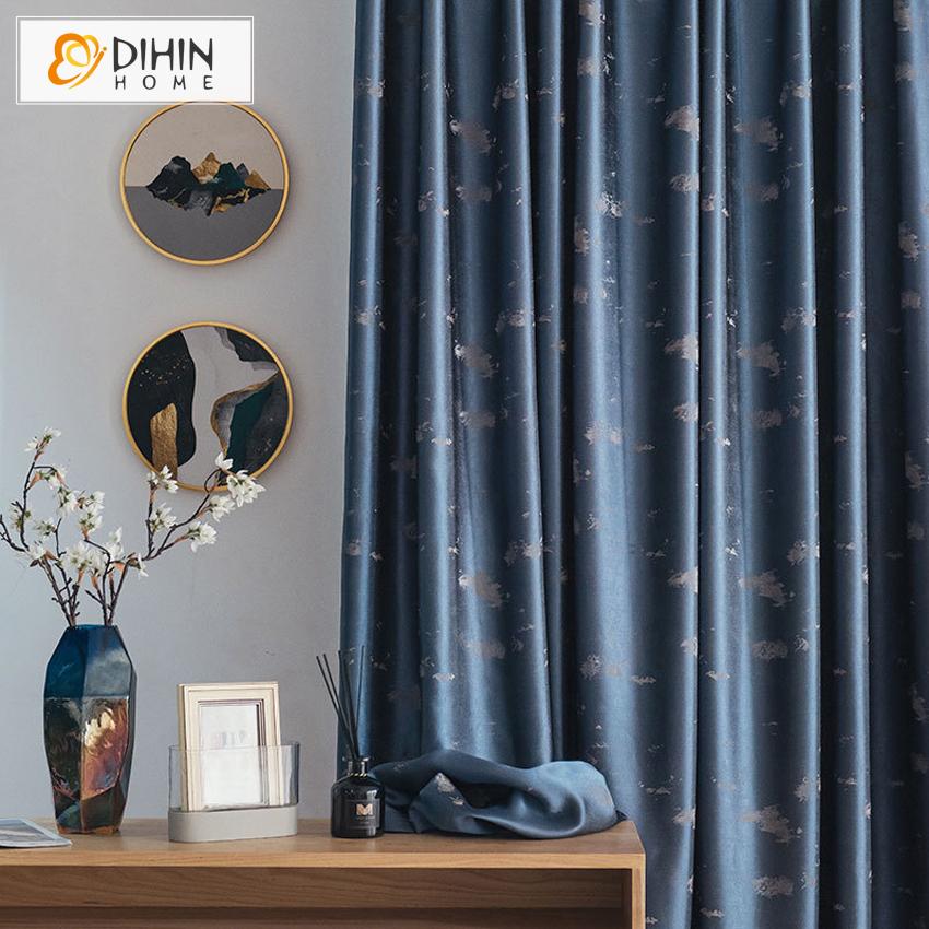 DIHIN HOME Vintage American Blue Color Jacquard Customized Curtains,Blackout Grommet Window Curtain for Living Room ,52x63-inch,1 Panel