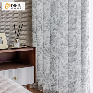 DIHINHOME Home Textile Modern Curtain DIHIN HOME Vintage Ink Landscape Printed,Blackout Grommet Window Curtain for Living Room ,52x63-inch,1 Panel