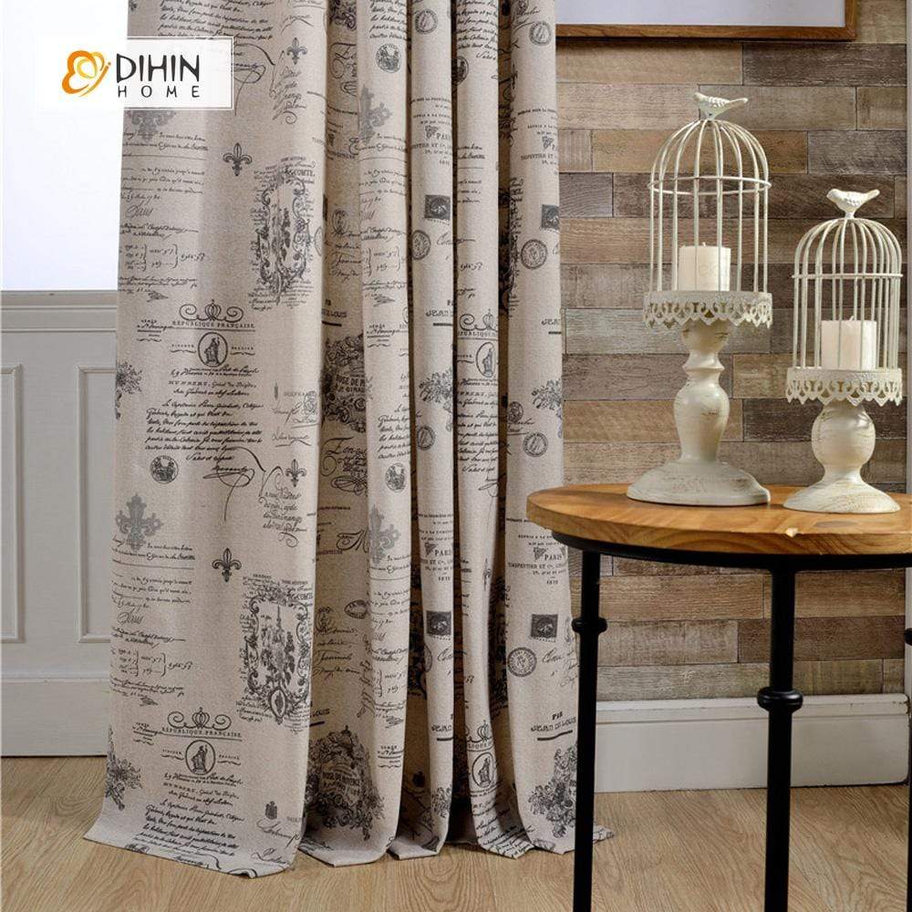 DIHINHOME Home Textile Modern Curtain DIHIN HOME Vintage Newspaper Printed Curtains ,Cotton Linen ,Blackout Grommet Window Curtain for Living Room ,52x63-inch,1 Panel