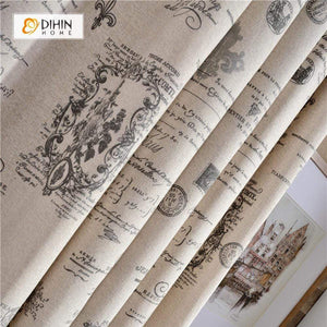 DIHINHOME Home Textile Modern Curtain DIHIN HOME Vintage Newspaper Printed Curtains ,Cotton Linen ,Blackout Grommet Window Curtain for Living Room ,52x63-inch,1 Panel