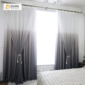 DIHINHOME Home Textile Modern Curtain DIHIN HOME White to Black Printed，Blackout Grommet Window Curtain for Living Room ,52x63-inch,1 Panel