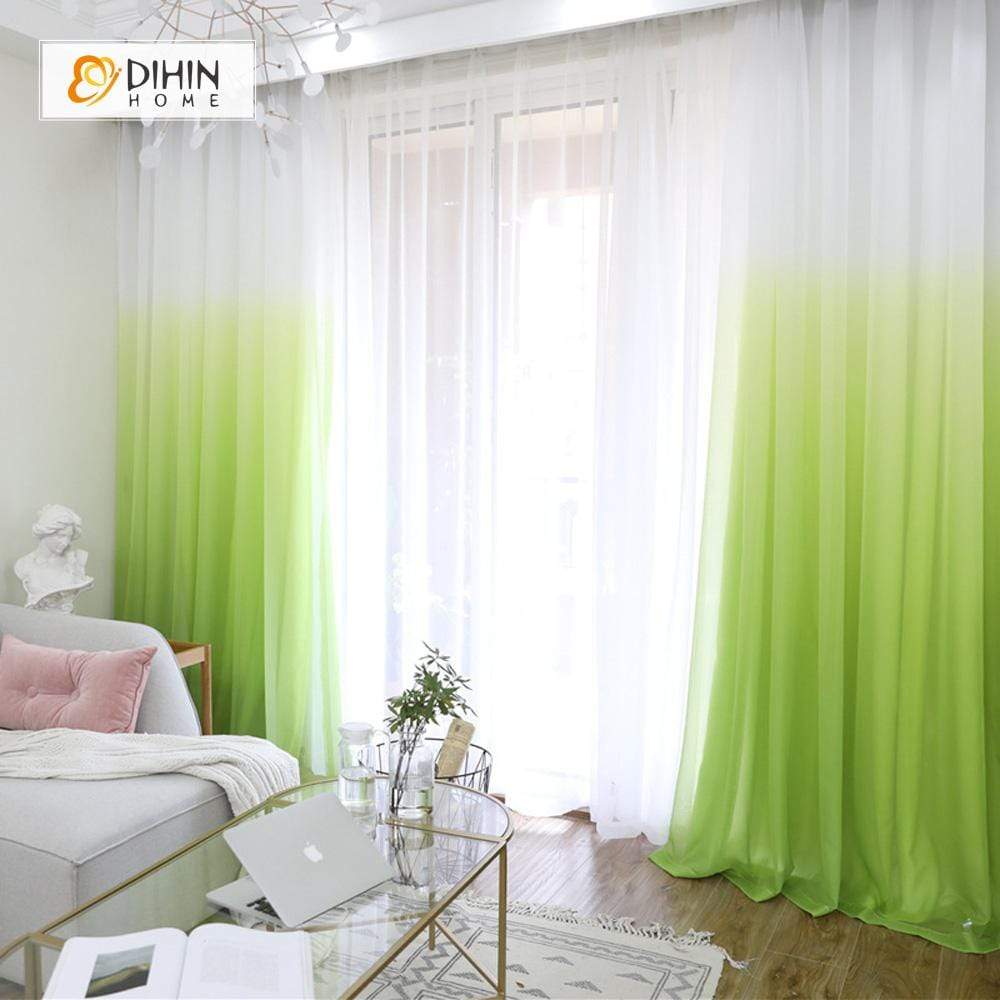 DIHINHOME Home Textile Modern Curtain DIHIN HOME White to Green Printed，Blackout Grommet Window Curtain for Living Room ,52x63-inch,1 Panel