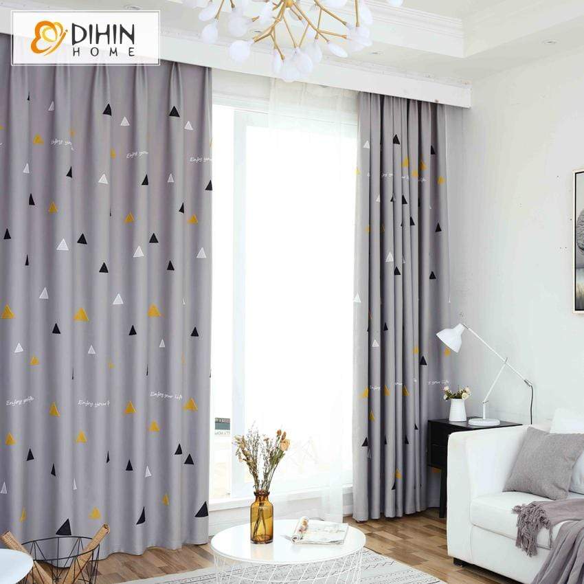 DIHINHOME Home Textile Modern Curtain DIHIN HOME Yellow and Black Triangle Printed,Blackout Grommet Window Curtain for Living Room ,52x63-inch,1 Panel