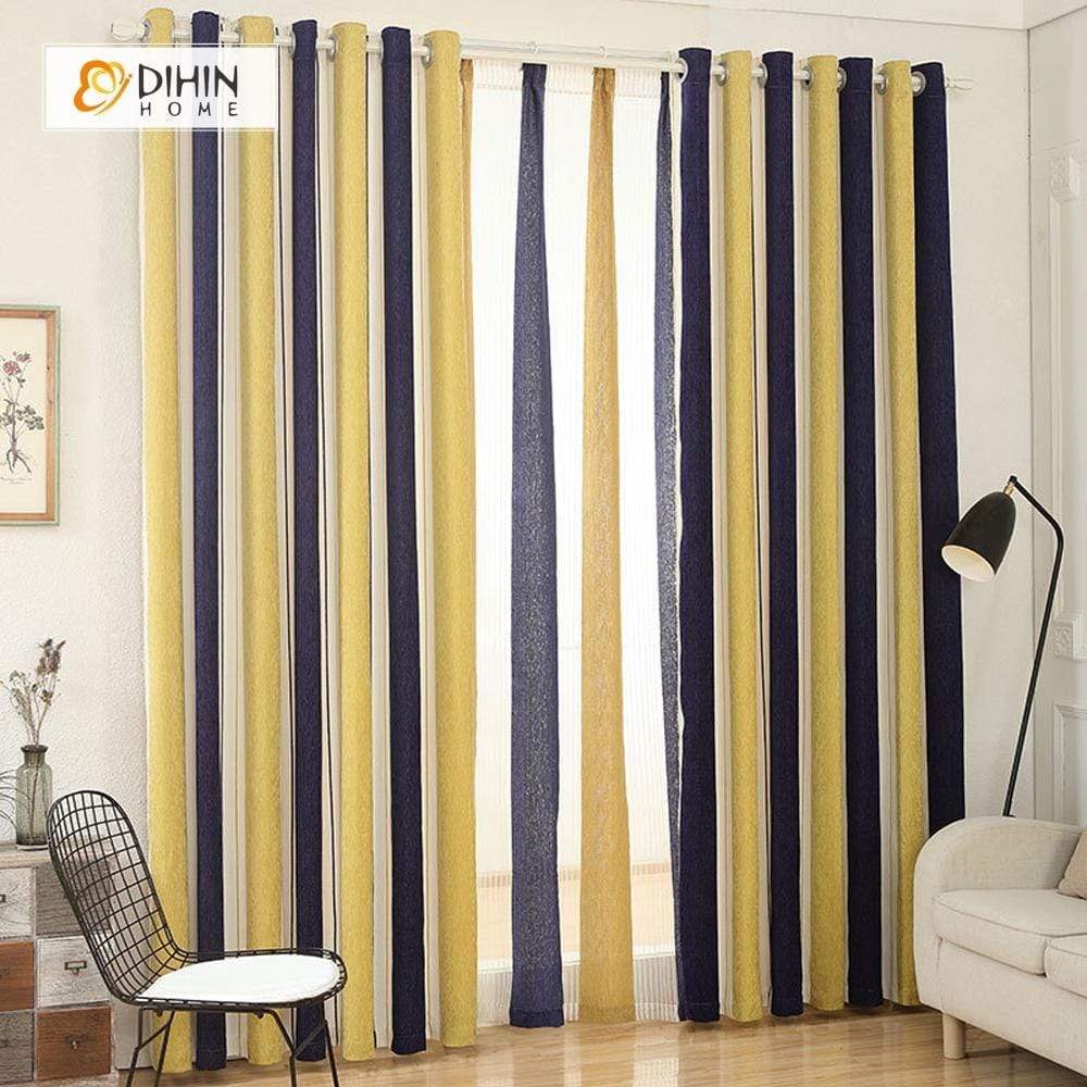 DIHINHOME Home Textile Modern Curtain DIHIN HOME Yellow Beige Blue Curtain ，Blackout Grommet Window Curtain for Living Room ,52x63-inch,1 Panel