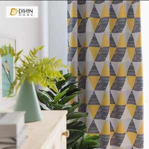 DIHINHOME Home Textile Modern Curtain DIHIN HOME Yellow Geometry Printed，Blackout Grommet Window Curtain for Living Room ,52x63-inch,1 Panel