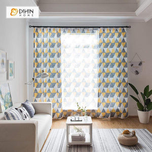 DIHINHOME Home Textile Modern Curtain DIHIN HOME Yellow Geometry Printed，Blackout Grommet Window Curtain for Living Room ,52x63-inch,1 Panel