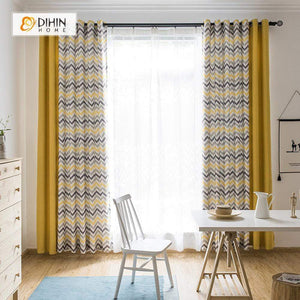 DIHINHOME Home Textile Modern Curtain DIHIN HOME Yellow Noble Wave Printed，Blackout Grommet Window Curtain for Living Room ,52x63-inch,1 Panel