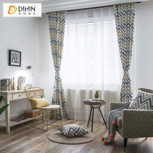 DIHINHOME Home Textile Modern Curtain DIHIN HOME Yellow Simple Lines Printed,Blackout Grommet Window Curtain for Living Room ,52x63-inch,1 Panel