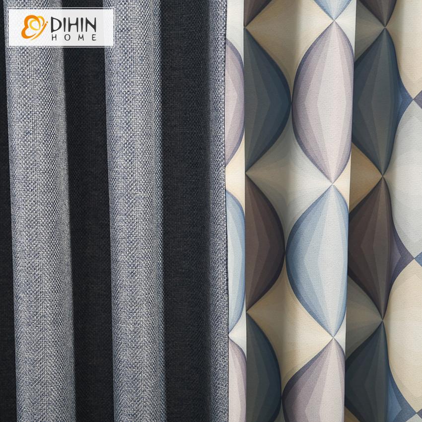 DIHINHOME Home Textile Pastoral Curtain Copy of DIHIN HOME Garden Cotton Linen Blue Printed Curtains,Blackout Grommet Window Curtain for Living Room ,52x63-inch,1 Panel