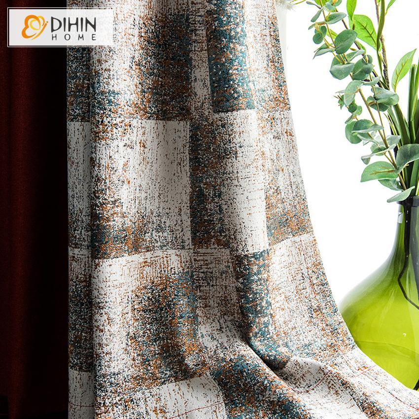 DIHINHOME Home Textile Pastoral Curtain Copy of DIHIN HOME Garden Leaves Printed Spliced Curtains，Blackout Grommet Window Curtain for Living Room ,52x63-inch,1 Panel