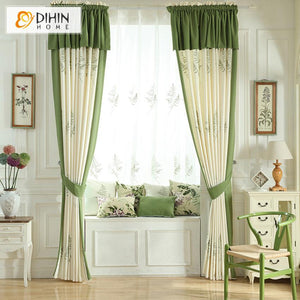 DIHINHOME Home Textile Pastoral Curtain Copy of DIHIN HOME Pastoral Green Color Natural Plants Printed,Blackout Grommet Window Curtain for Living Room ,52x63-inch,1 Panel