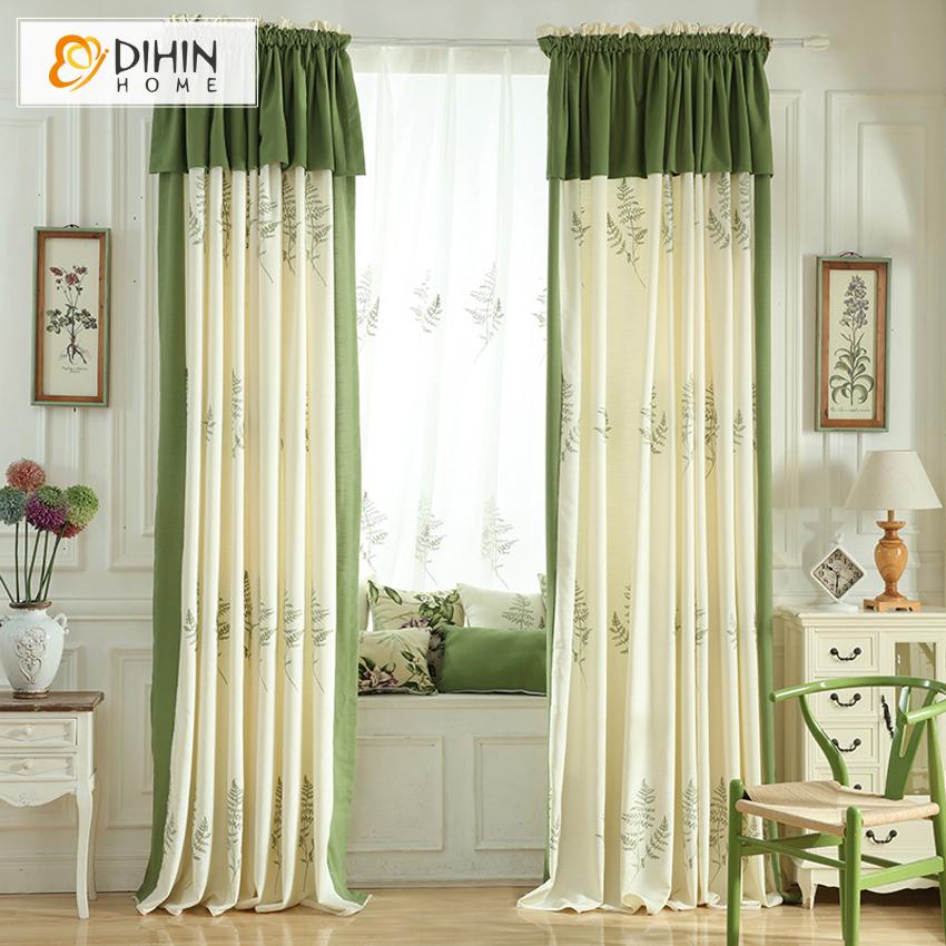 DIHINHOME Home Textile Pastoral Curtain Copy of DIHIN HOME Pastoral Green Color Natural Plants Printed,Blackout Grommet Window Curtain for Living Room ,52x63-inch,1 Panel