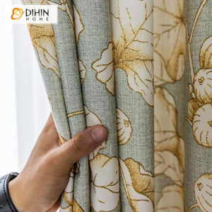DIHINHOME Home Textile Pastoral Curtain Copy of DIHIN HOME Pastoral Natural Leave and Flower Printed,Blackout Grommet Window Curtain for Living Room ,52x63-inch,1 Panel