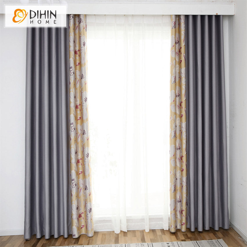 DIHINHOME Home Textile Pastoral Curtain Copy of DIHIN HOME Pastoral Plants Printed,High Blackout Grommet Window Curtain for Living Room