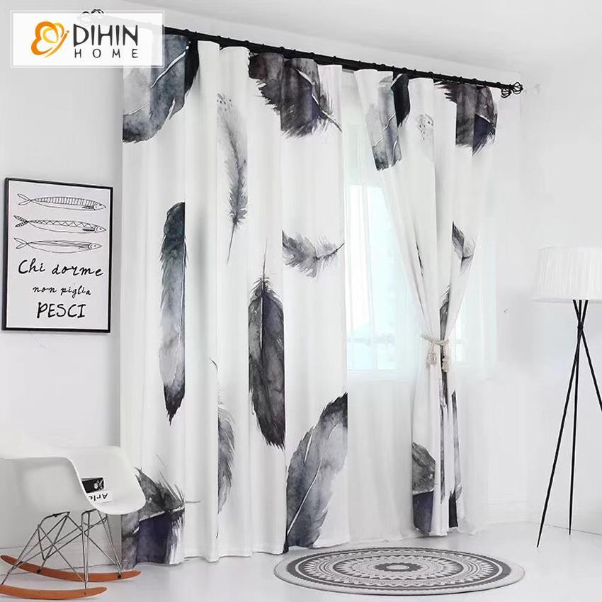 DIHINHOME Home Textile Pastoral Curtain DIHIN HOME 3D Printed Feather Blackout Curtains,Window Curtains Grommet Curtain For Living Room ,39x102-inch,2 Panels Included