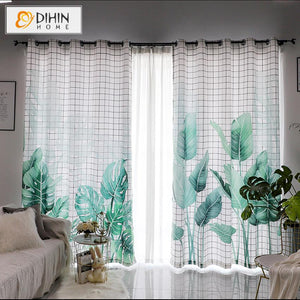 DIHINHOME Home Textile Pastoral Curtain DIHIN HOME 3D Printed Pastoral Plaid Banana Leaves Blackout Curtains,Window Curtains Grommet Curtain For Living Room ,39x102-inch,2 Panels Included