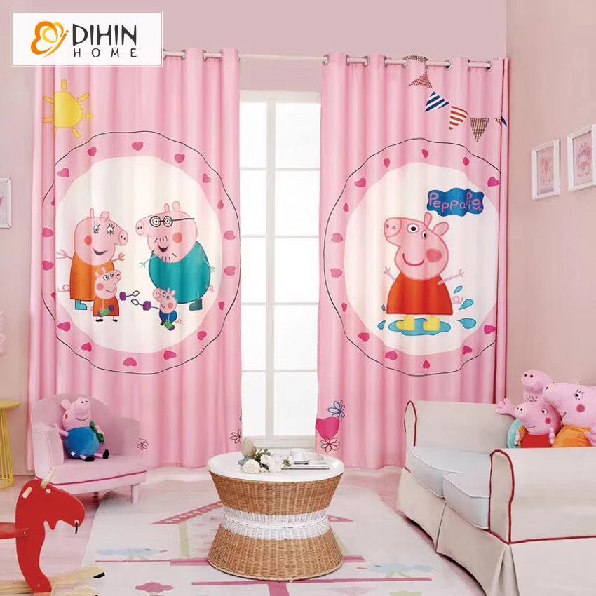 DIHINHOME Home Textile Pastoral Curtain DIHIN HOME 3D Printed Peppa Pig Blackout Curtains,Window Curtains Grommet Curtain For Living Room ,39x102-inch,2 Panels Included