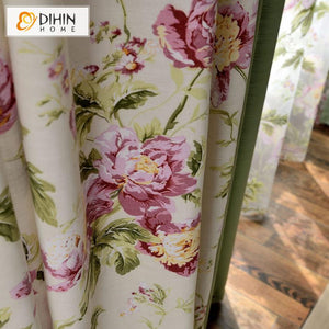 DIHIN HOME American Country Style High Quality Flowers Printed,Blackout Grommet Window Curtain for Living Room ,52x63-inch,1 Panel