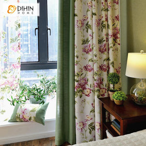 DIHIN HOME American Country Style High Quality Flowers Printed,Blackout Grommet Window Curtain for Living Room ,52x63-inch,1 Panel