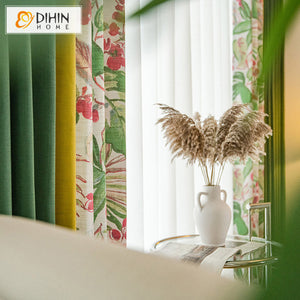 DIHINHOME Home Textile Pastoral Curtain DIHIN HOME American Pastoral Cotton Linen Flower Printed,Blackout Grommet Window Curtain for Living Room ,52x63-inch,1 Panel