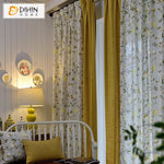 DIHIN HOME American Pastoral Cotton Linen Foral Curtain,Blackout Curtains Grommet Window Curtain for Living Room ,52x63-inch,1 Panel