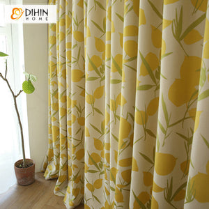 DIHINHOME Home Textile Pastoral Curtain DIHIN HOME American Pastoral Cotton Linen Lemon Printed,Blackout Grommet Window Curtain for Living Room ,52x63-inch,1 Panel