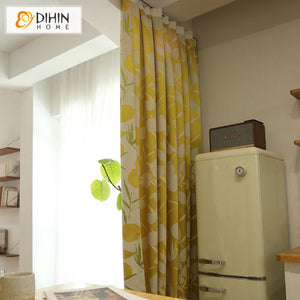 DIHINHOME Home Textile Pastoral Curtain DIHIN HOME American Pastoral Cotton Linen Lemon Printed,Blackout Grommet Window Curtain for Living Room ,52x63-inch,1 Panel