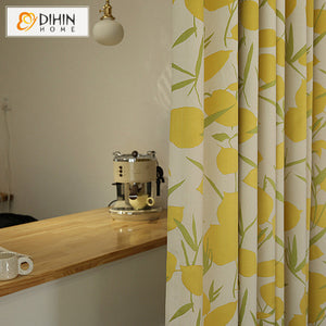 DIHINHOME Home Textile Pastoral Curtain DIHIN HOME American Pastoral Cotton Linen Lemon Printed,Blackout Grommet Window Curtain for Living Room ,52x63-inch,1 Panel