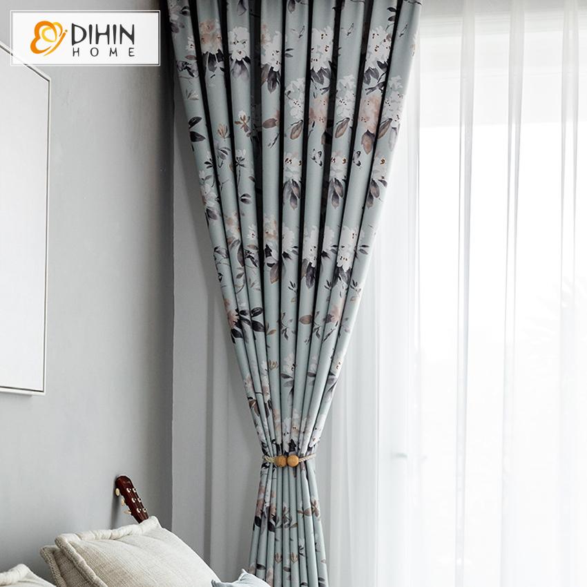 DIHIN HOME American Pastoral Flower Printed Curtains，Blackout Grommet Window Curtain for Living Room ,52x63-inch,1 Panel