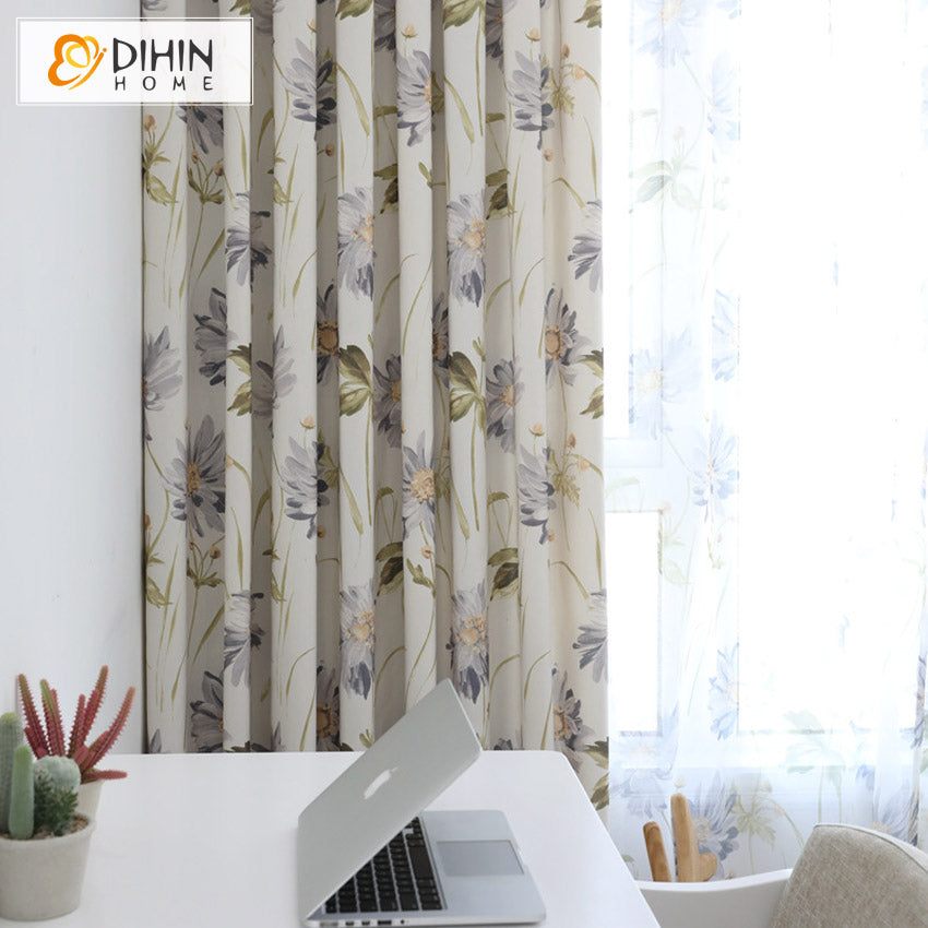 DIHINHOME Home Textile Pastoral Curtain DIHIN HOME American Pastoral Flowers Printed,Blackout Grommet Window Curtain for Living Room,1 Panel