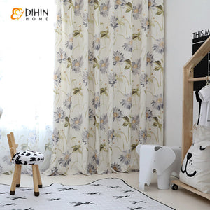 DIHINHOME Home Textile Pastoral Curtain DIHIN HOME American Pastoral Flowers Printed,Blackout Grommet Window Curtain for Living Room,1 Panel