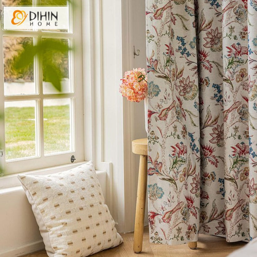 DIHINHOME Home Textile Pastoral Curtain DIHIN HOME American Pastoral Flowers Printed,Blackout Grommet Window Curtain for Living Room ,52x63-inch,1 Panel