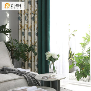 DIHIN HOME American Pastoral Leaves Printed,Blackout Grommet Window Curtain for Living Room ,52x63-inch,1 Panel