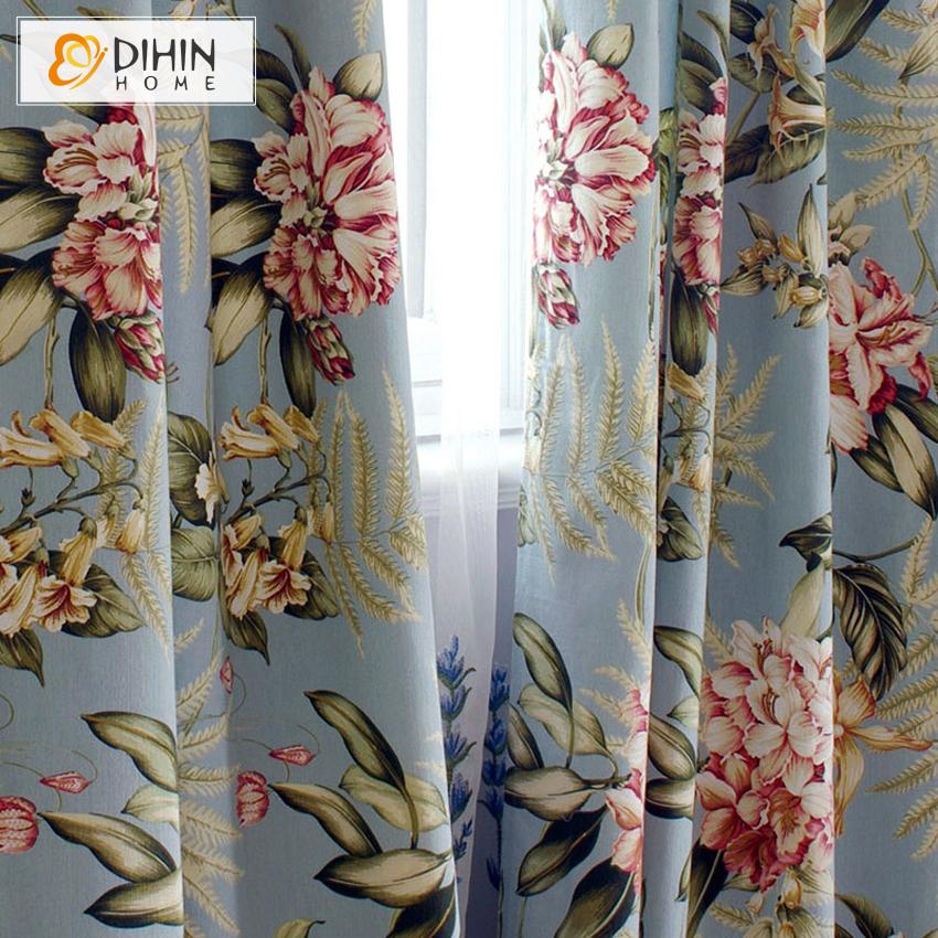 DIHIN HOME American Pastoral Natural Flower Printed Curtains ,Blackout Grommet Window Curtain for Living Room ,52x63-inch,1 Panel