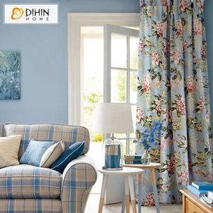 DIHIN HOME American Pastoral Natural Flower Printed Curtains ,Blackout Grommet Window Curtain for Living Room ,52x63-inch,1 Panel
