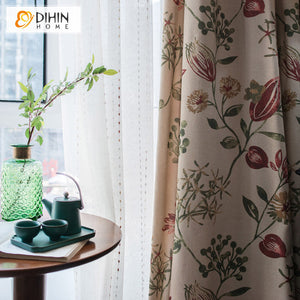 DIHINHOME Home Textile Pastoral Curtain DIHIN HOME American Pastoral Nice Flowers Printed,Blackout Grommet Window Curtain for Living Room,1 Panel