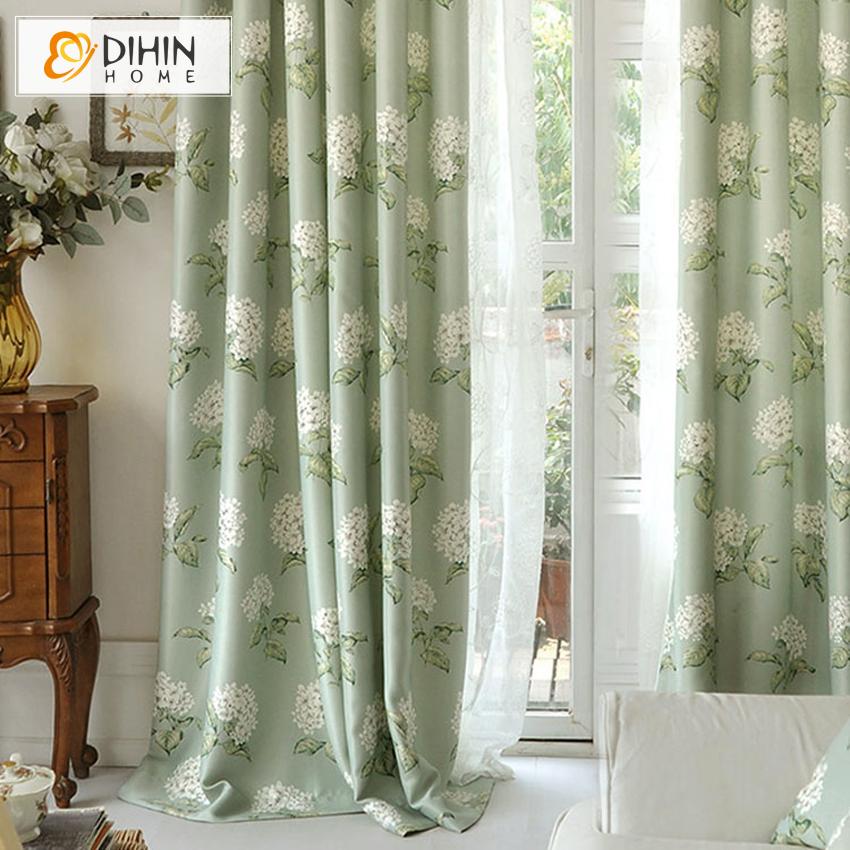 DIHINHOME Home Textile Pastoral Curtain DIHIN HOME American Pastoral White Flowers Printed,Blackout Grommet Window Curtain for Living Room ,52x63-inch,1 Panel