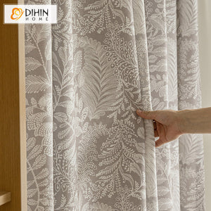 DIHINHOME Home Textile Pastoral Curtain DIHIN HOME American Pastoral White Leaves Printed,Blackout Grommet Window Curtain for Living Room ,52x63-inch,1 Panel
